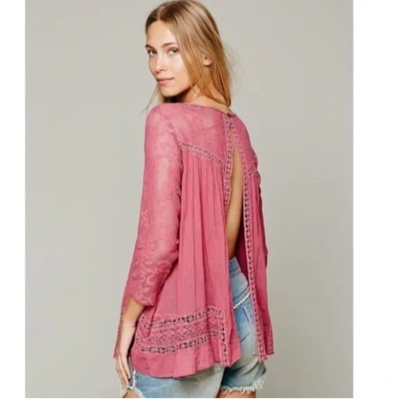 Free People One Golden Age Open Back Lace Blouse Top - Picture 2 of 6